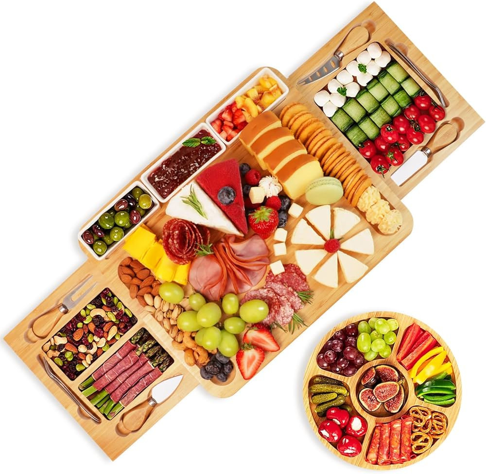YZS Charcuterie Board Set, Cheese Board & Knife Set with Cheese Tray, Large Bamboo Platter for Ch... | Amazon (US)