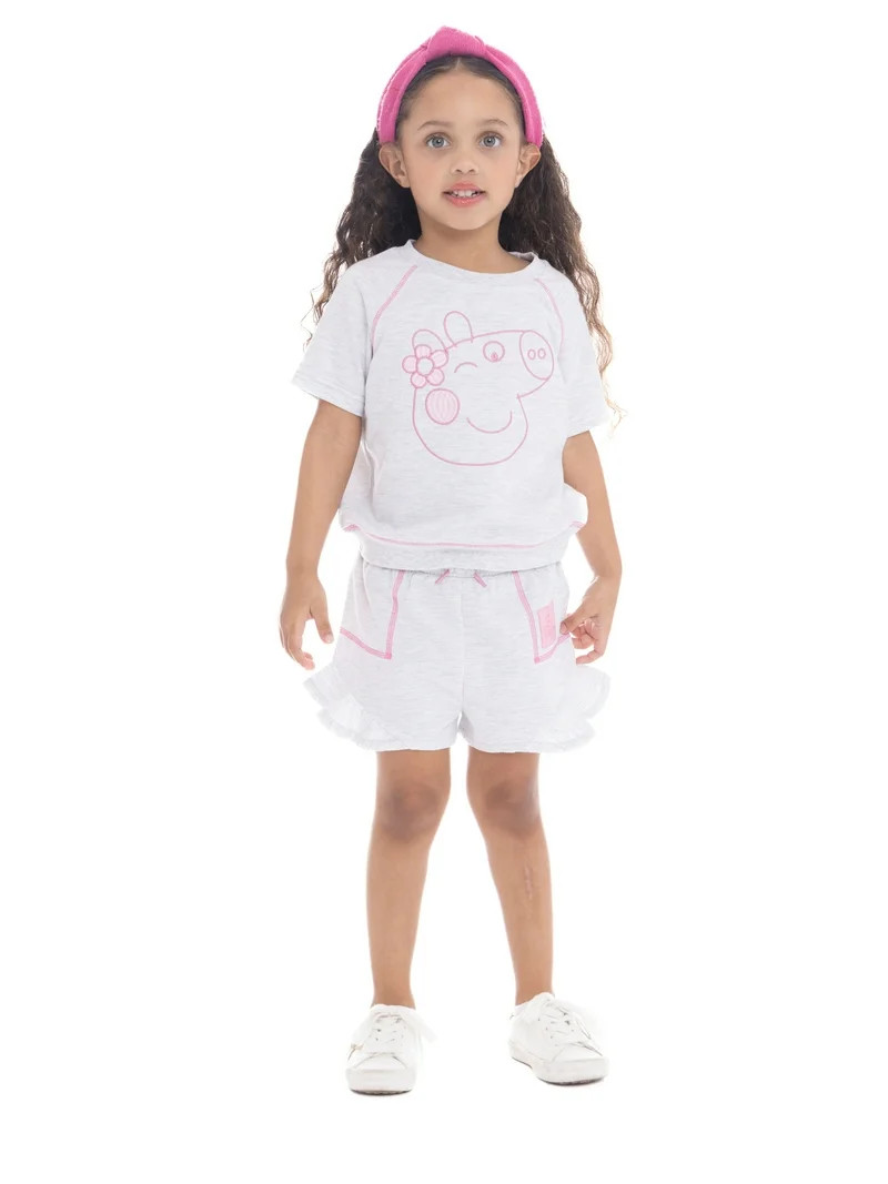 Peppa Pig Toddler Girls Embroidery T-Shirt and Ruffle Shorts Set, 2-Piece, Sizes 12M-5T | Walmart (US)
