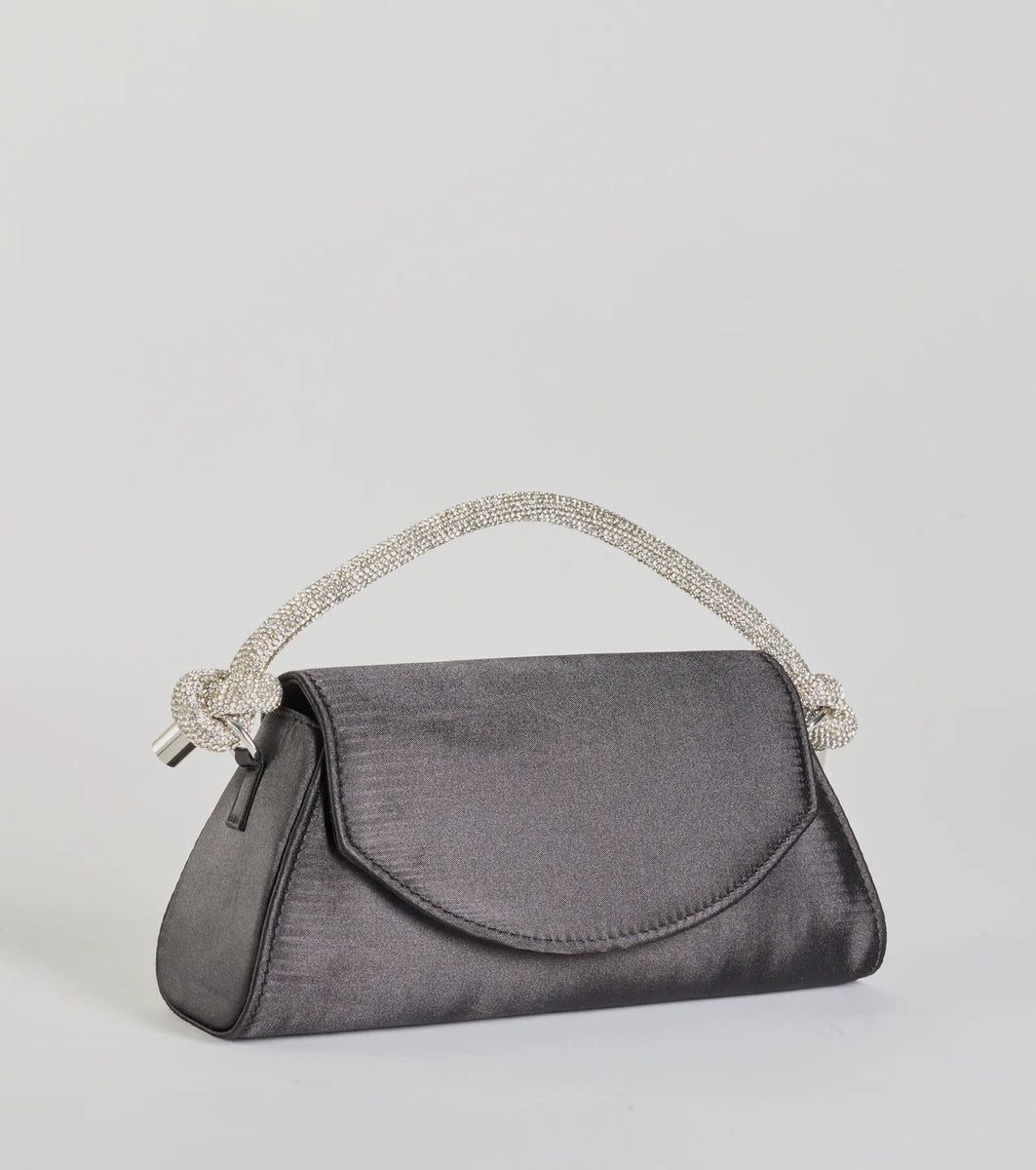 Glam Aspiration Rhinestone Strap Satin Handbag | Windsor Stores