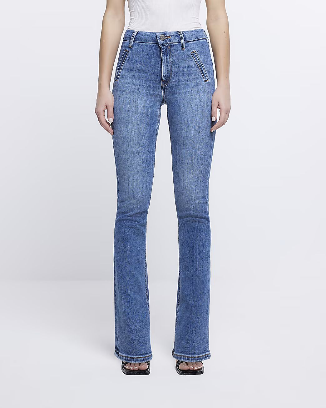 Blue high waisted flared bootcut jeans | River Island (UK & IE)