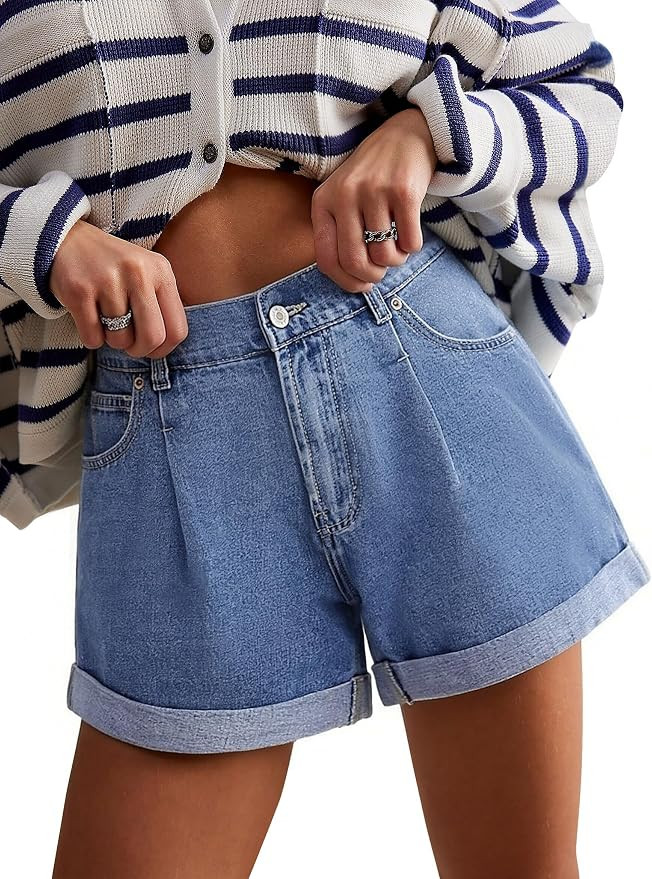 Jean Shorts Womens High Waisted Casual Cuffed Denim Shorts Non-Stretch Jorts 2026 Summer Trendy w... | Amazon (US)