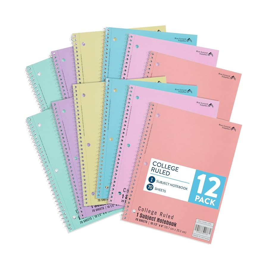 Blue Summit Pastel Spiral Notebook College Ruled, One Subject School Notebooks Spiral, Perforated... | Amazon (US)
