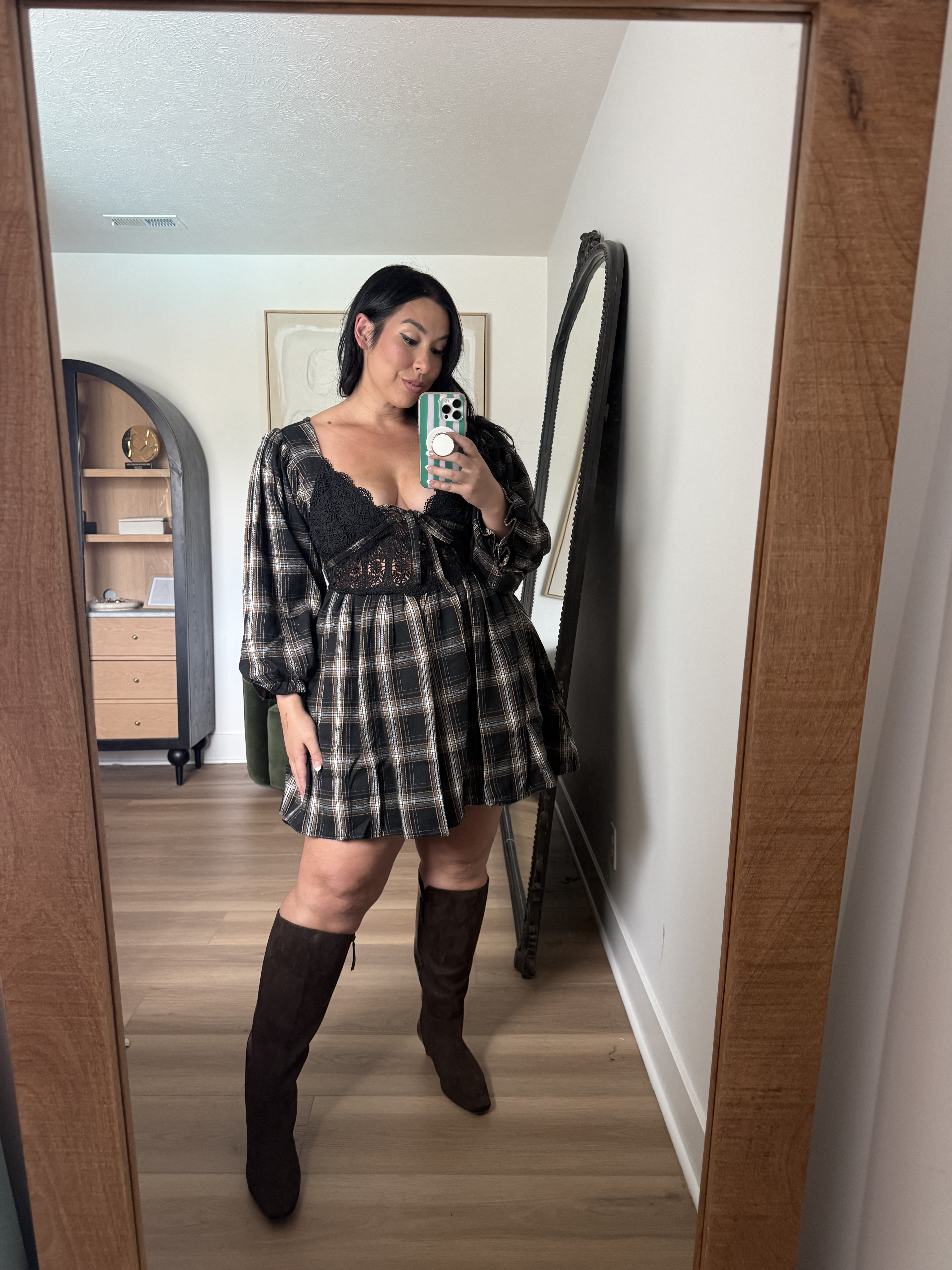 Obsessed with lace & plaid right now! This dress has pockets!! Wearing an XL in all dresses vici, fall style, fall dress, midsize fashion, fall finds 

 #LTKSeasonal #LTKMidsize