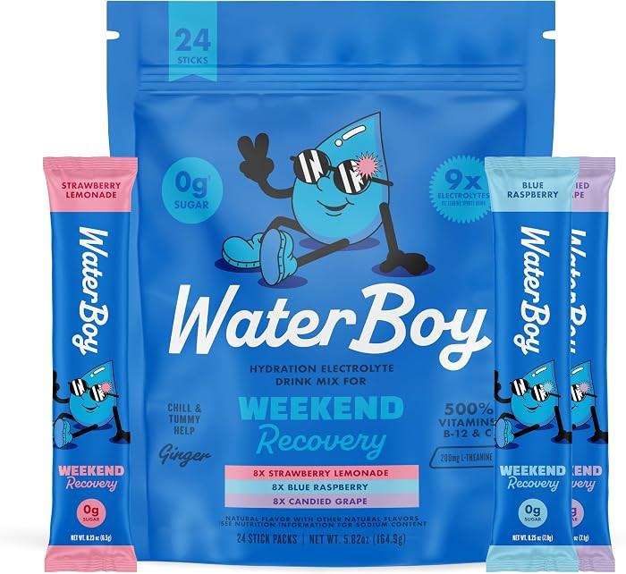 Waterboy - Weekend Recovery, Variety Pack, Sugar Free Electrolytes Powder Drink Mix - 24ct Hydrat... | Amazon (US)