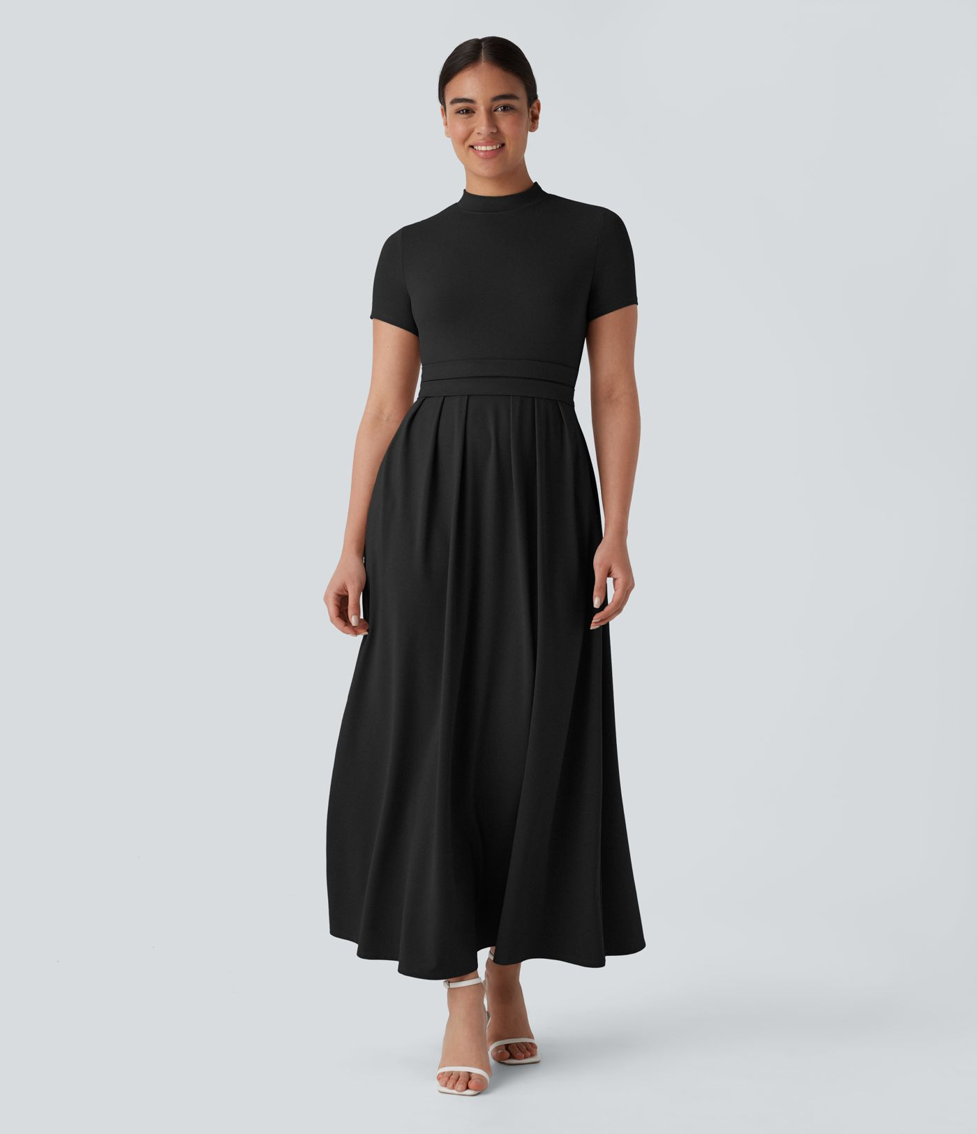 Women\u2019s Stand Collar Short Sleeve Pocket Flare Maxi Casual Dress - Halara | HALARA