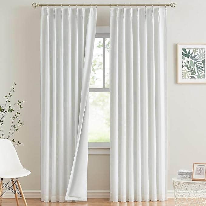 Vision Home White Pinch Pleated Full Blackout Curtains Thermal Insulated Window Curtains 90 inch ... | Amazon (US)