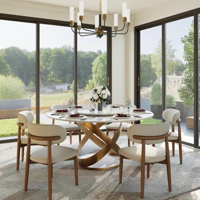 Maxwell Modern Round Dining Table, Sintered Stone Tabletop with Lazy Susan, Carbon Steel Base Pre-Assembly | Wayfair North America