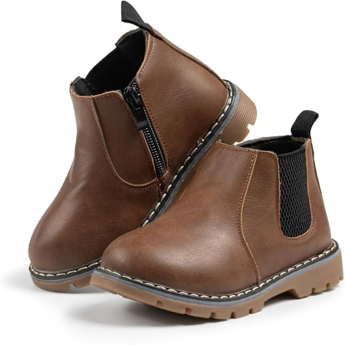 Boys Girls High Top Combat Ankle Boots Kids Waterproof PU Leather Fall Boots Winter Warm Snow Out... | Amazon (US)