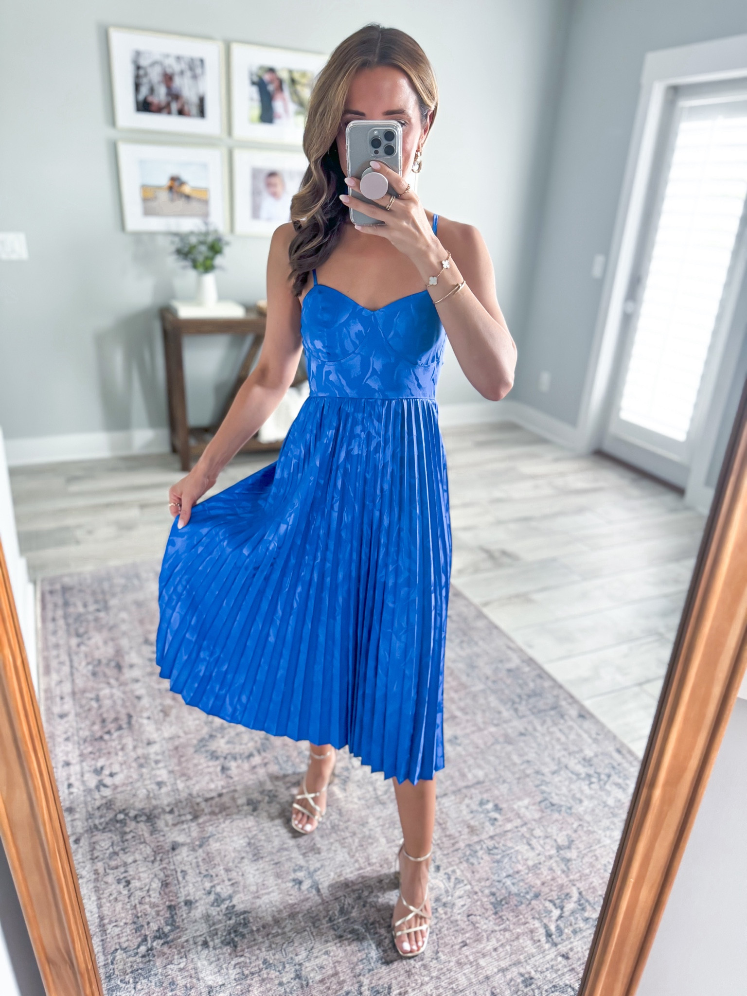 Spring wedding guest in XS. Summer wedding guest. Party dress. Garden wedding. Cocktail dress. Pleated dress. Baby shower dress. Wedding shower dress. 
Heels are TTS. 

*Adjustable straps. 

#LTKParties #LTKTravel #LTKWedding