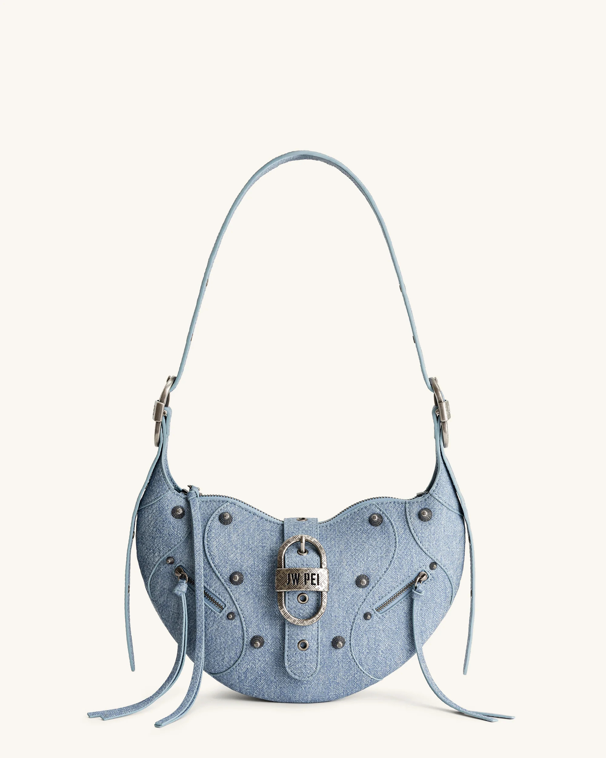 Tessa Denim Embossed Shoulder Bag - Blue | JW PEI US