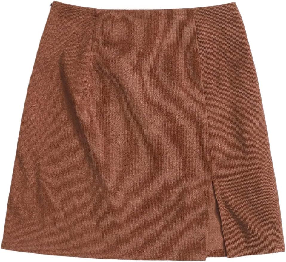WDIRARA Women's Mid Waist Corduroy A-line Slim fit Button Casual Mini Skirt | Amazon (US)