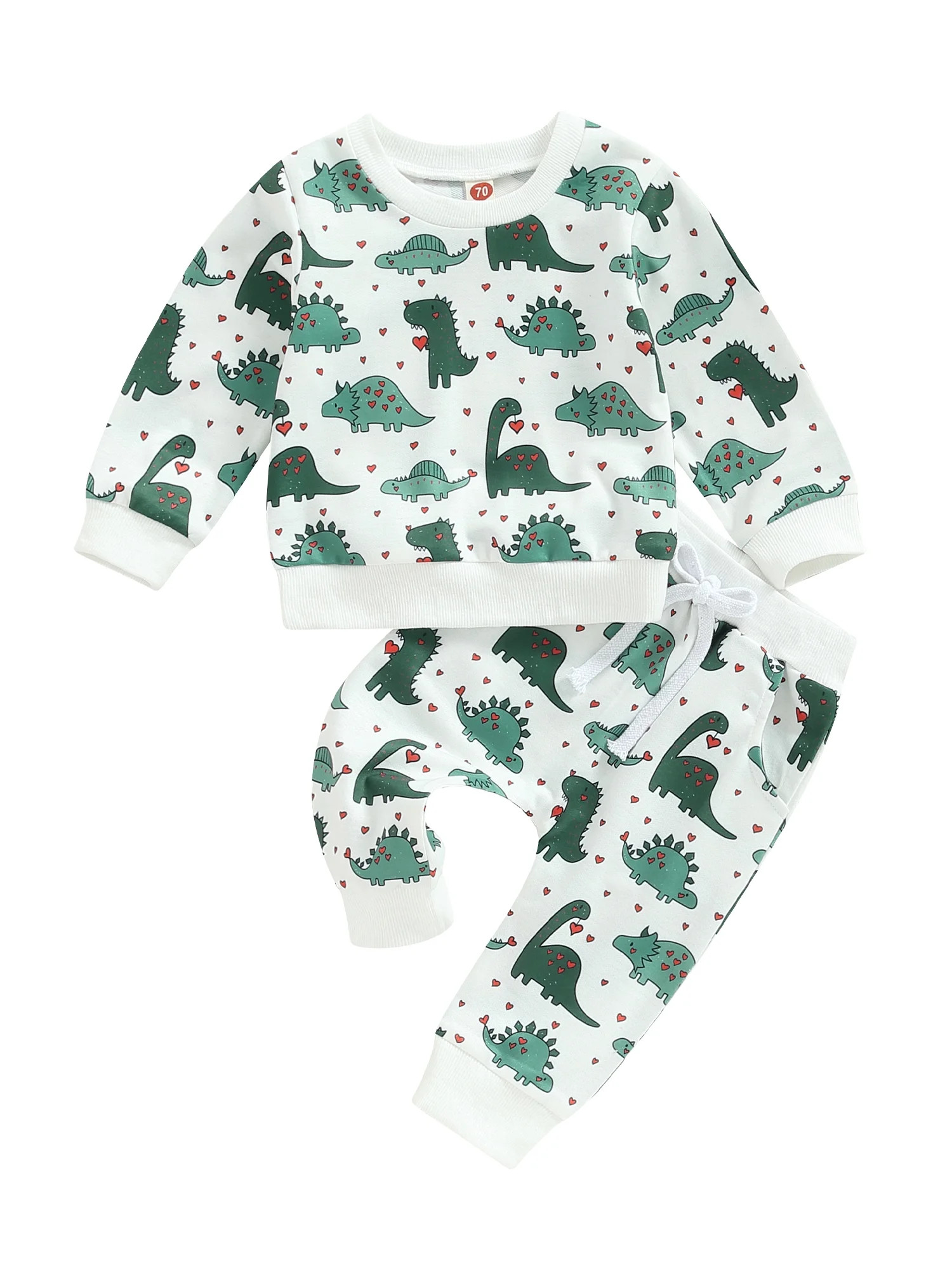 Diconna Infant Toddler Baby Boy Valentines Day Outfits Shirts Heart Sweatshirt with Dinosaur Pant... | Walmart (US)