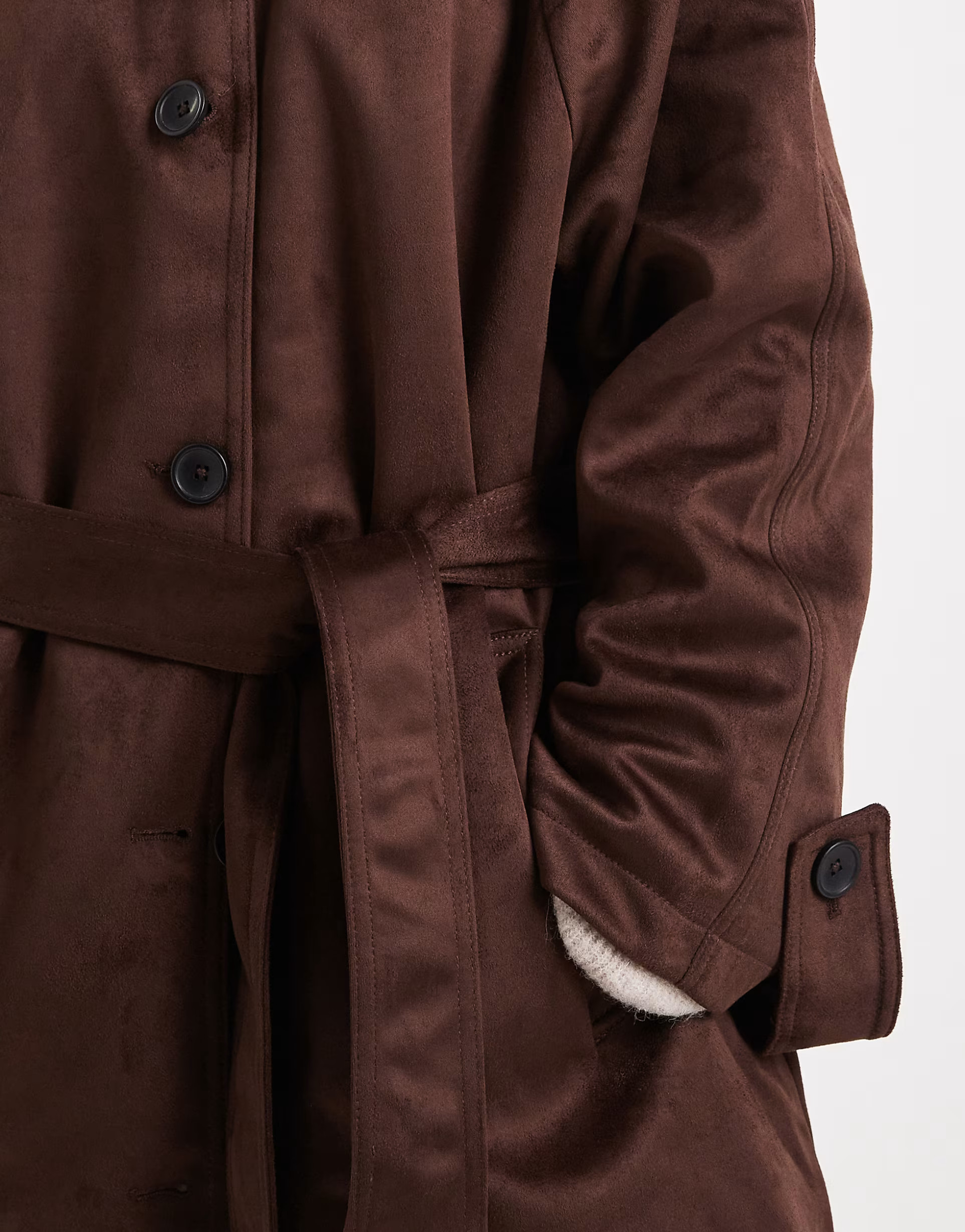 ASOS DESIGN faux suede funnel neck trench coat in chocolate | ASOS | ASOS (Global)