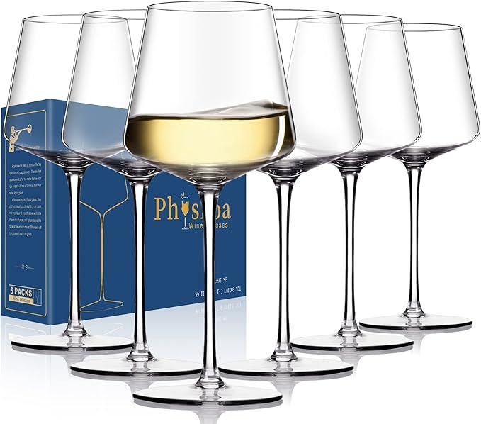 Physkoa White Wine glasses set of 6-15oz,Crystal modern wine glasses with tall long stem, Square ... | Amazon (US)