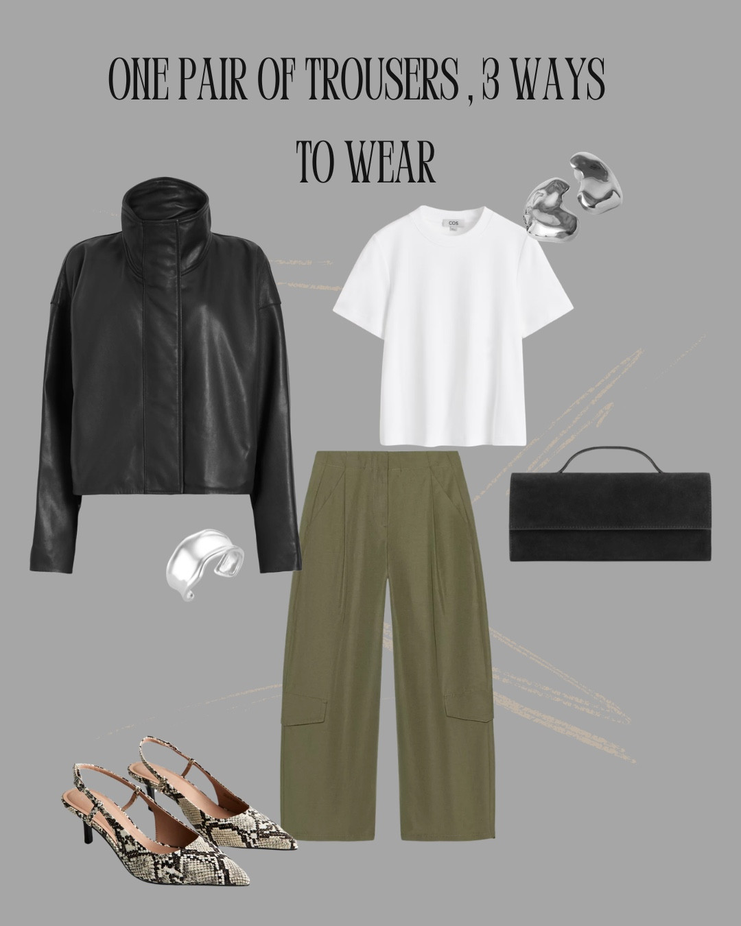 I bought these green barrel leg trousers last week so thought I’d share 3 ways I’m thinking about wearing them. You can see the fit a couple of reeks back, such a great shape! 


Barrel leg pants, leather jacket, bomber jacket, adidas trainers, funnel neck, minimal style, simple style, effortless style 