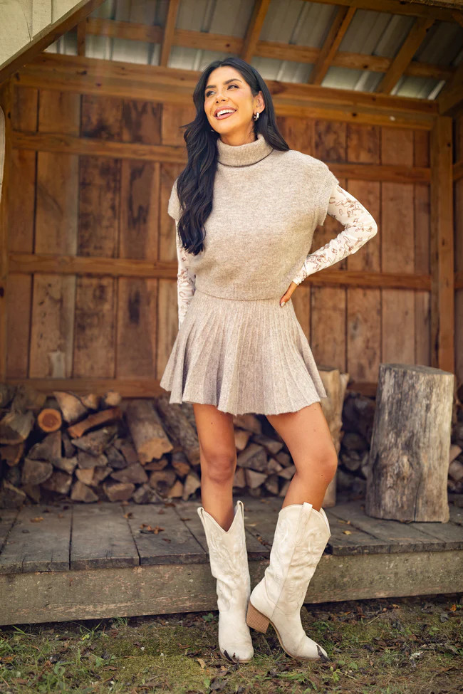 Deb Taupe Turtleneck Sweater Skirt Set SALE | Pink Lily
