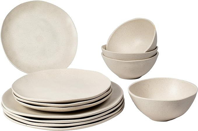 Organic Coupe Wheat PolyPro 12-Piece Dinnerware Set, Off-White | Amazon (US)