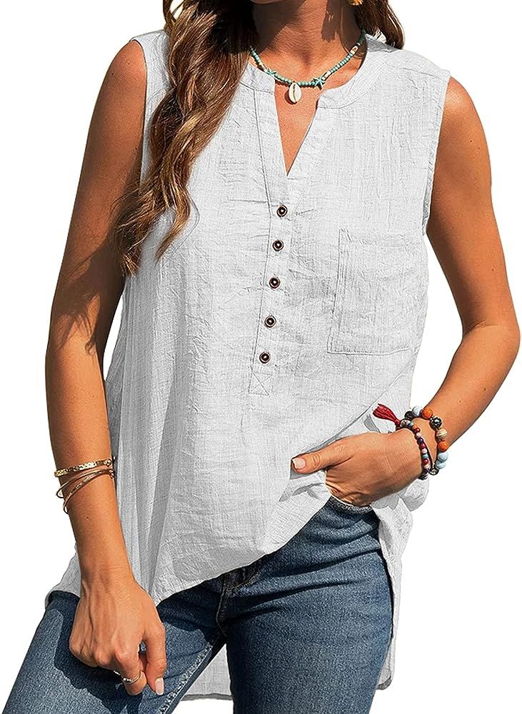 Aoysky Womens V Neck Tank Top Casual Sleeveless Button Up Henley Shirts | Amazon (US)
