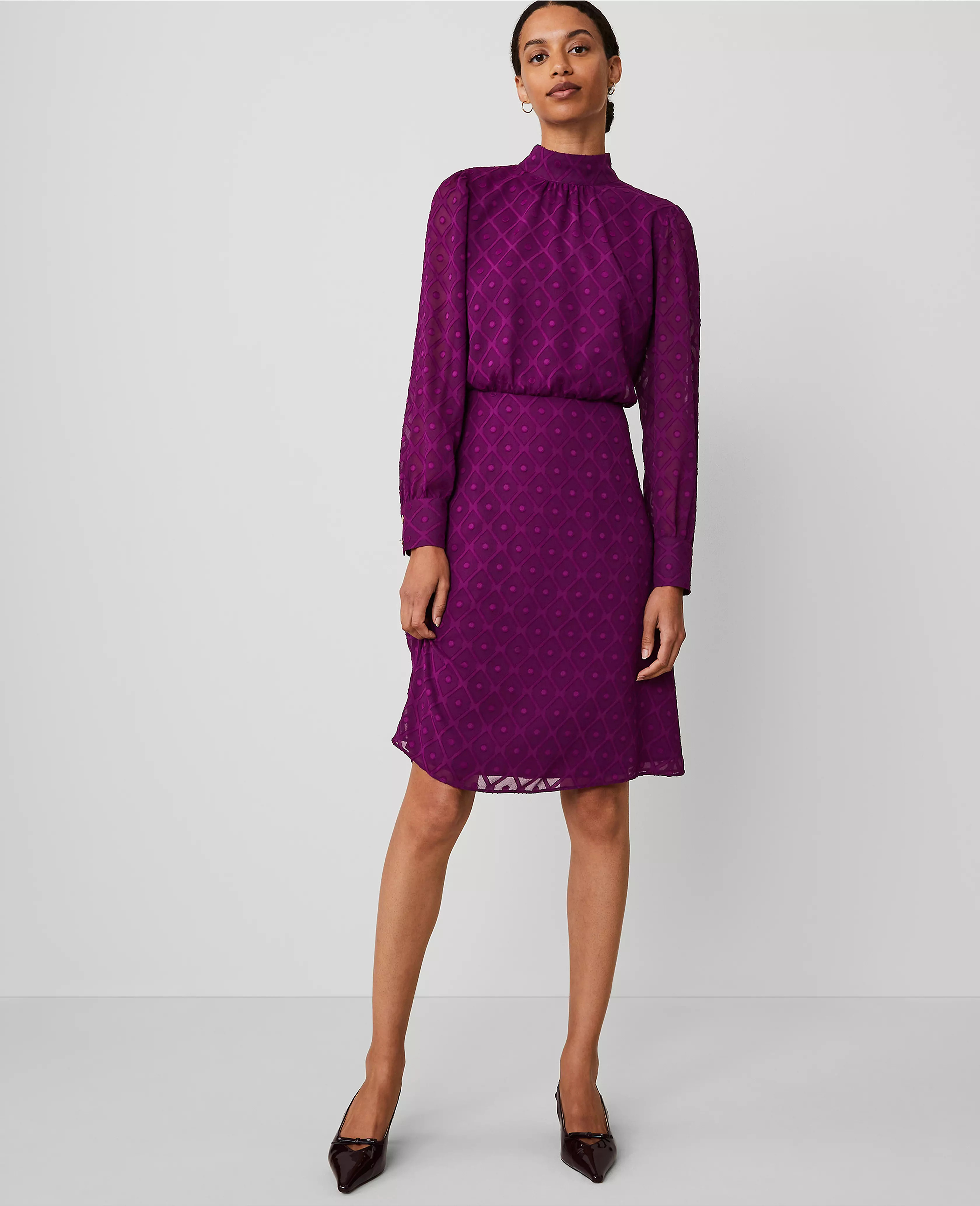 Geo Mock Neck Flare Dress | Ann Taylor (US)