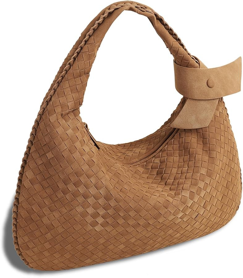 Women's Faux Suede Bag, Woven Bag, Shoulder Bag Slouchy Hobo, Suede Handbag with Zipper Closure | Amazon (US)