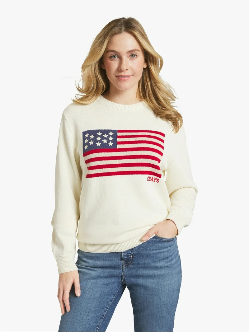 Chaps Men's & Big Men's Long Sleeve Flag Crewneck Sweater, Sizes S-3XL | Walmart (US)