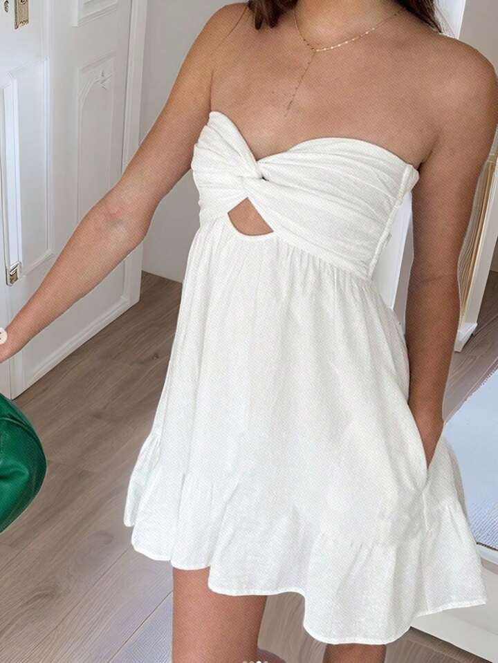 SHEIN EZwear White Strapless Women's Woven Holiday Dress | SHEIN