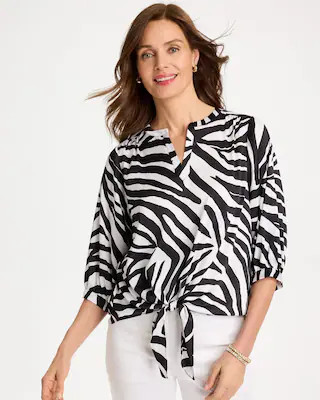 Satin Animal Print Tie-Front Top | Chico's | Chico's