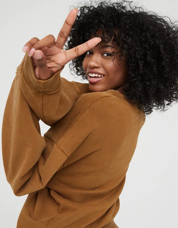 OFFLINE By Aerie Throw-Back Fleece Crew Neck Sweatshirt | American Eagle Outfitters (US & CA)