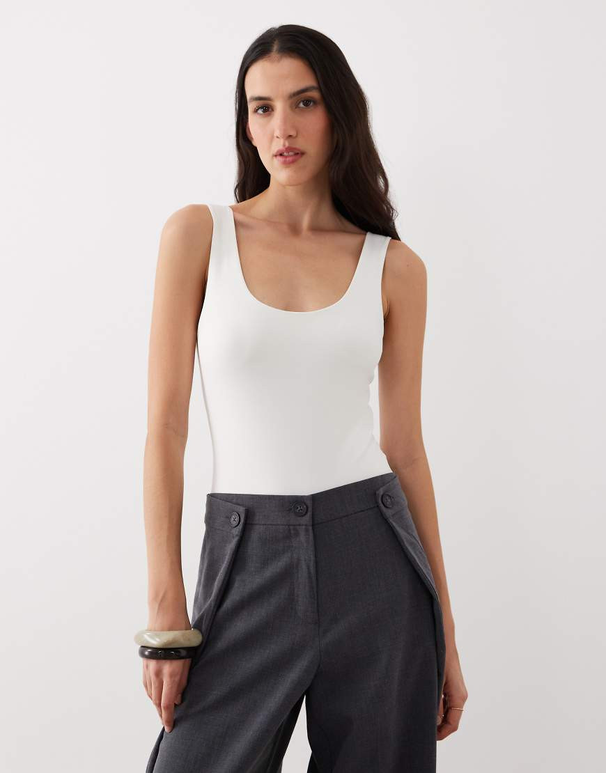 ASOS DESIGN polyamide slinky scoop bodysuit in ivory-White | ASOS (Global)