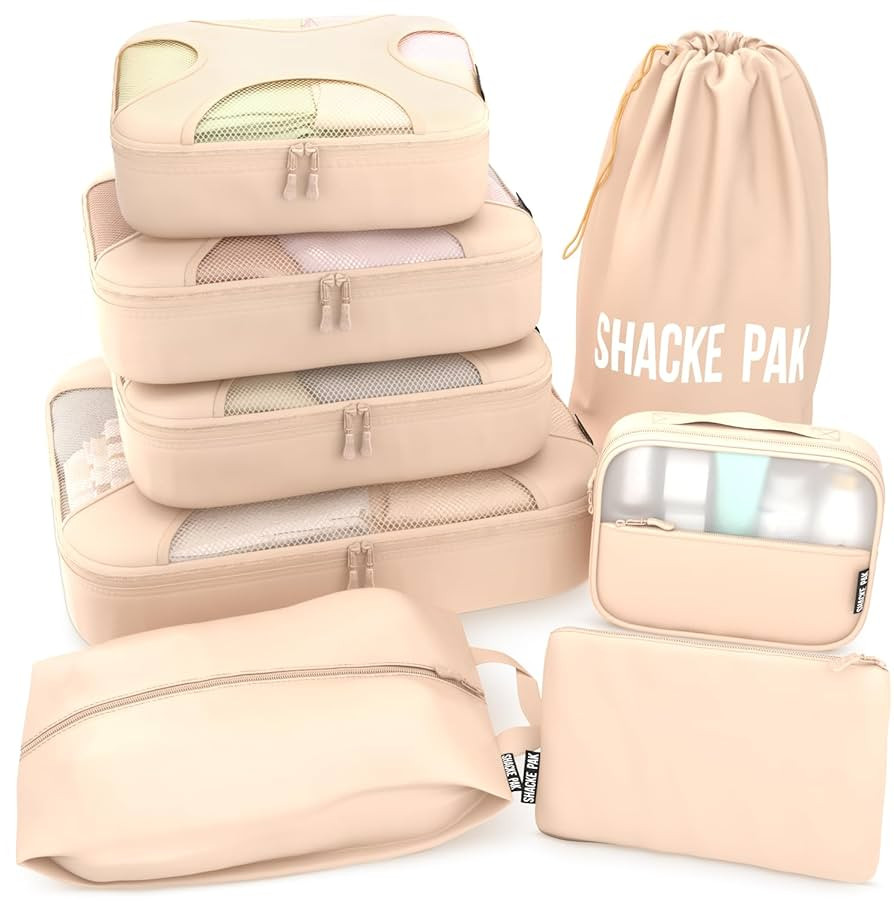 Shacke 8 Set Packing Cubes for Travel Lightweight Luggage Organizer (Cream) | Amazon (US)