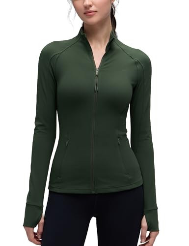 CRZ YOGA Butterluxe Hip Length Jackets for Women - Full Zip Athletic Track Tops with Thumb Holes Pockets Legend Green X-Small | Amazon (US)