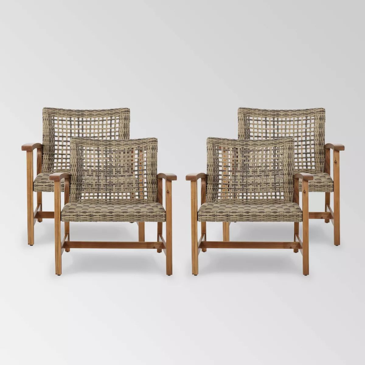 Hampton 4pk Wicker Mid-Century Club Chairs - Natural/Gray - Christopher Knight Home | Target