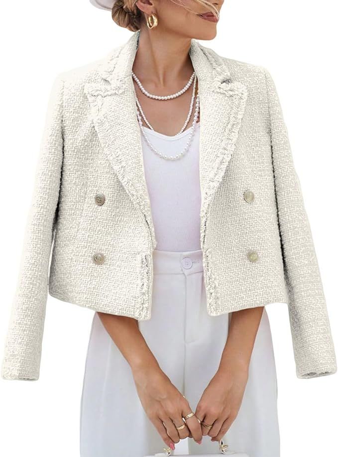Mina Self Tweed Blazers Jackets for Women Casual Lapel Cropped Open Front 2023 Fall Winter Warm B... | Amazon (US)