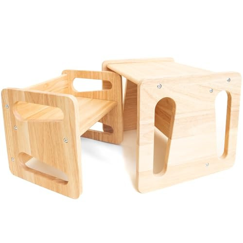 Montessori Weaning Table and Chair Set - Solid Wooded Toddler Table - Cube Chairs for Toddlers - Real Hardwood - Kids Montessori Furniture | Amazon (US)