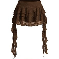 Women's Y2K Mini Skirt Ruffle Lace Mesh Asymmetrical Flowy Short Skort | Bulit-in shorts, layered... | Amazon (US)
