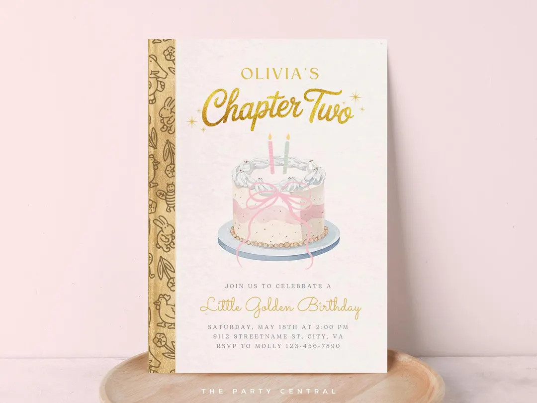 Girl Little Golden Book Invitation, Chapter Two Birthday, Book Themed Party Invite, 2 Year Old, W... | Etsy (US)