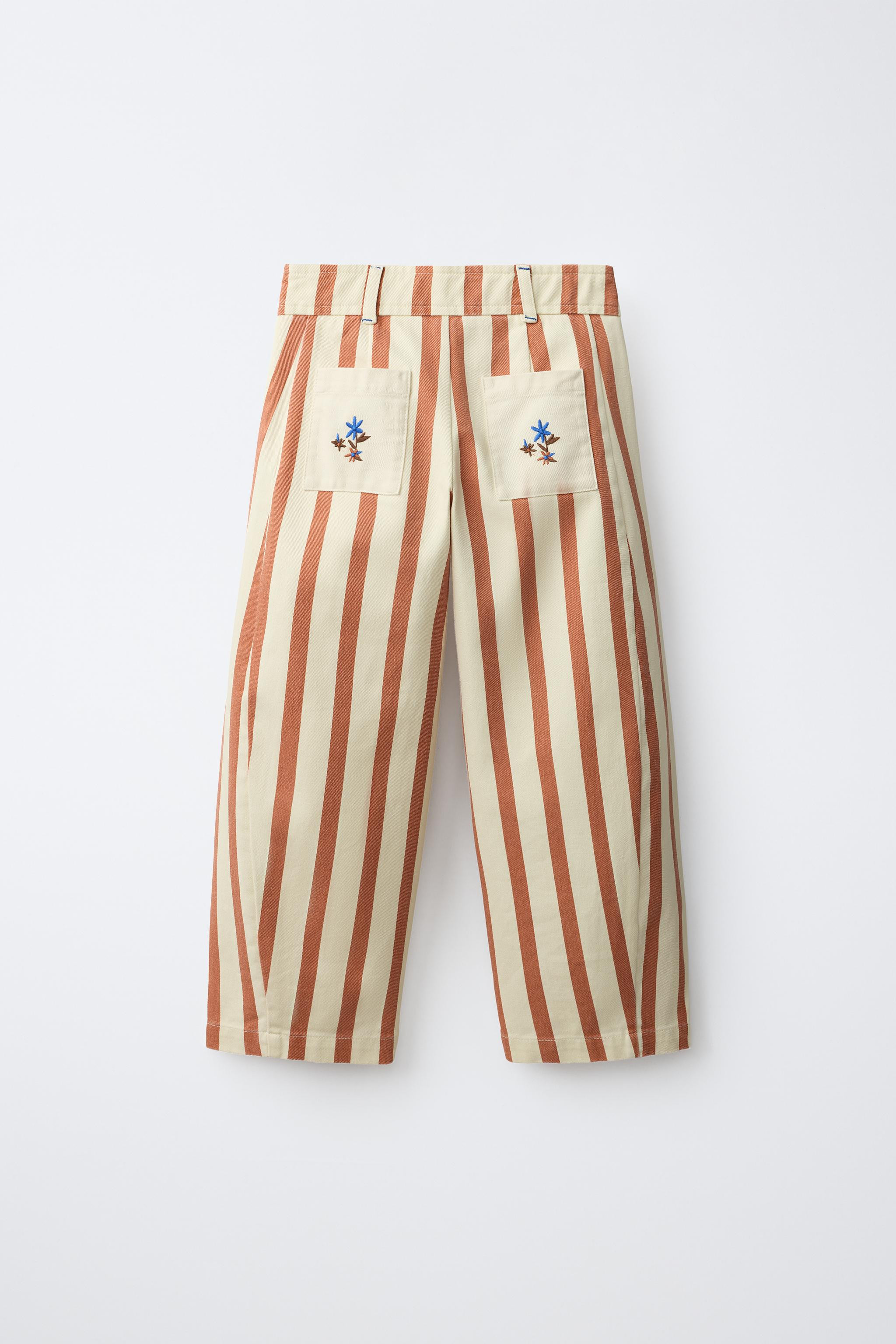 STRIPED FLORAL EMBROIDERED BALLOON TROUSERS | Zara US