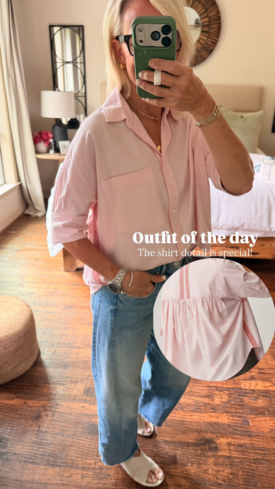 Have this shirt in blue and in white also. It’s special. The detail makes it a bit elevated 

Top + denim fit true to size 

@rothys - new fan over here! Oh my word comfortable and cute! 

#LTKootd #LTKmorningroutine #LTKOver40