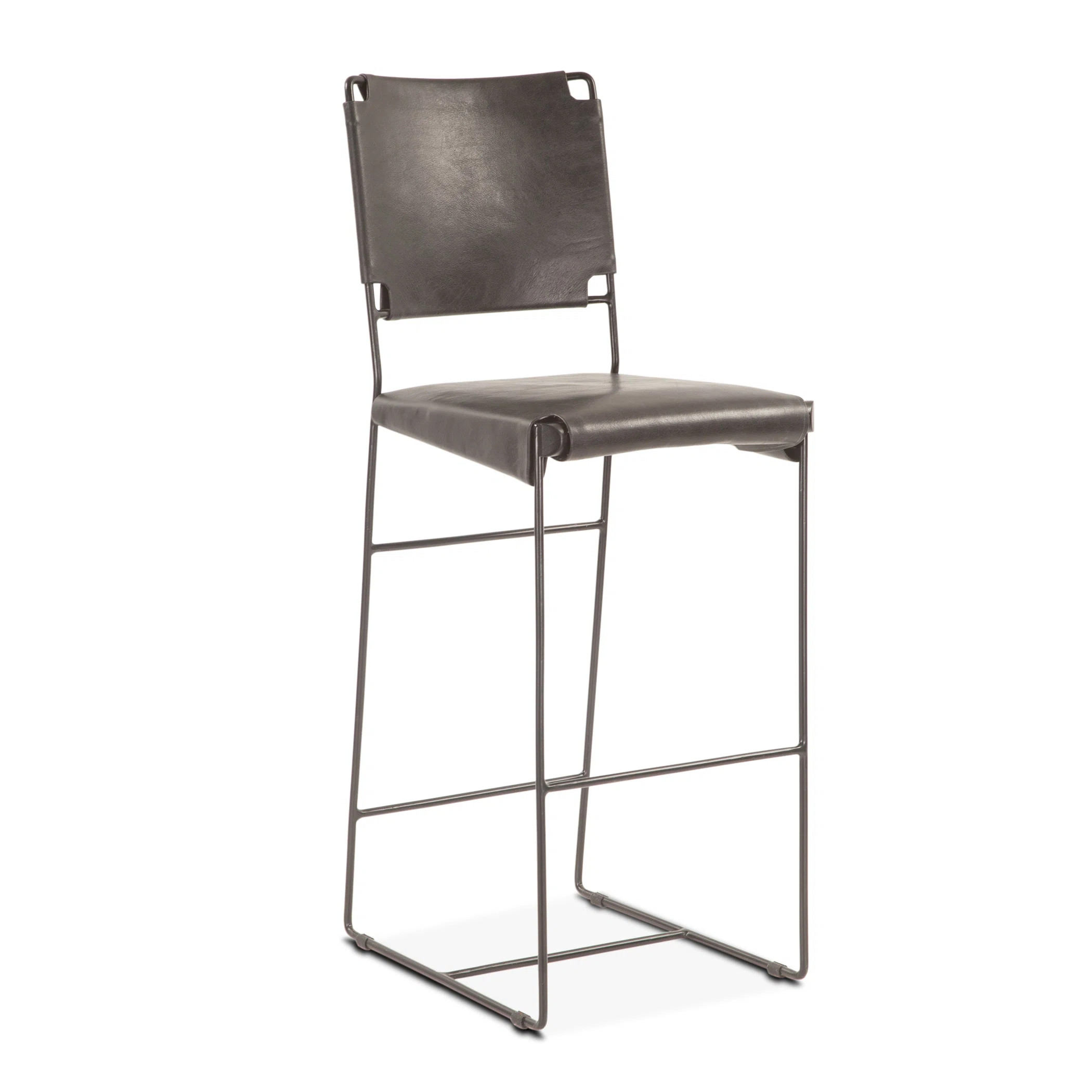 Melbourne 18" Buffalo Leather And Iron Bar Chair Black | Perigold