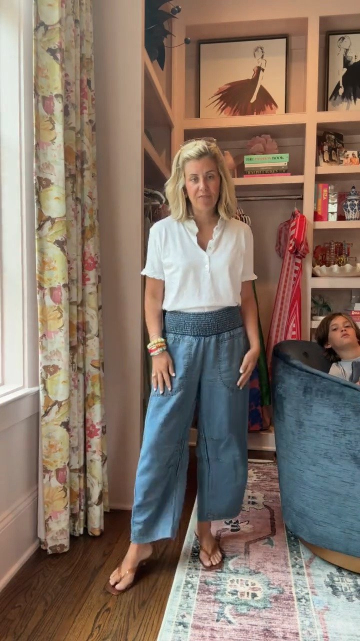 Yall these pants & Henley tee (back in stock) are such a YES!!! The elastic waistband and jogger like softness make these amazing. My 
Top - small
Pants - xs (size down) 
Sandals - 8 tts 

Codes: 
Mersea - Catherine20
Allie + Bess - Catherine20

#LTKdayinmylife #LTKootd #LTKmomlife