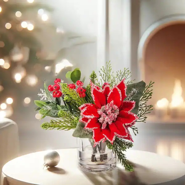 9" Iced Poinsettia Arrangement - Bed Bath & Beyond - 40807061 | Bed Bath & Beyond