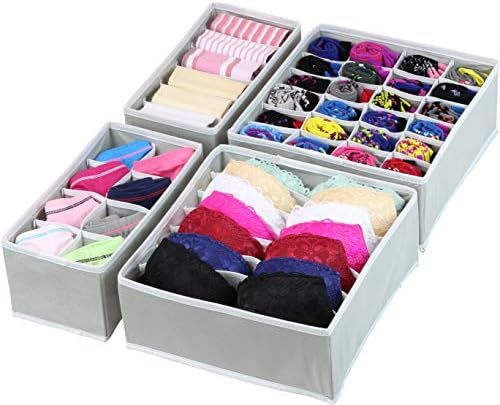 SimpleHouseware Closet Underwear Organizer Drawer Divider 4 Set, Gray | Amazon (US)