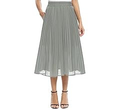 EXCHIC Women's Casual Chiffon Elastic Waist A-Line Pleated Midi Skirt with Pockets | Amazon (US)