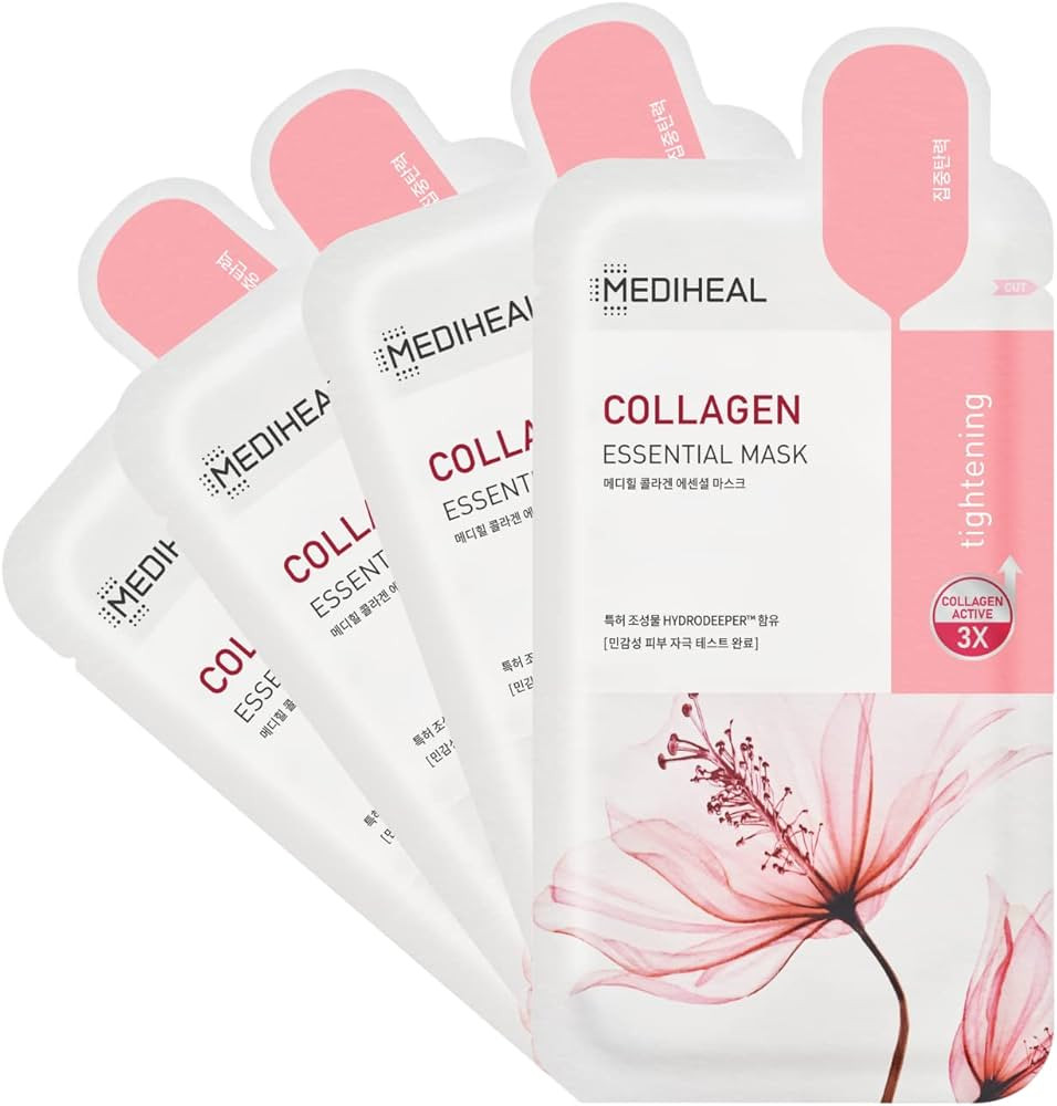 Mediheal Official Best Korean Sheet Mask - Collagen Essential Face Mask 4 Sheets Lifting and Firm... | Amazon (US)