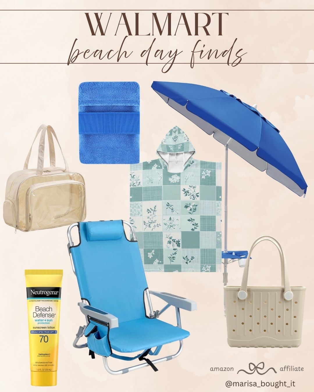 I am completely in love with these Walmart beach day finds! 🏖️ Prep for your next seaside escape with a bright blue reclining beach chair, a matching sun umbrella, a floral hooded towel poncho, a waterproof rubber tote bag, a mesh travel pouch, and sunscreen lotion.
Shop these beautiful budget-friendly summer essentials now. ✨ #WalmartFinds #BeachDay #SummerEssentials #BeachGear #SummerVibes #WalmartHaul

#LTKTravel #LTKSeasonal #LTKSwim