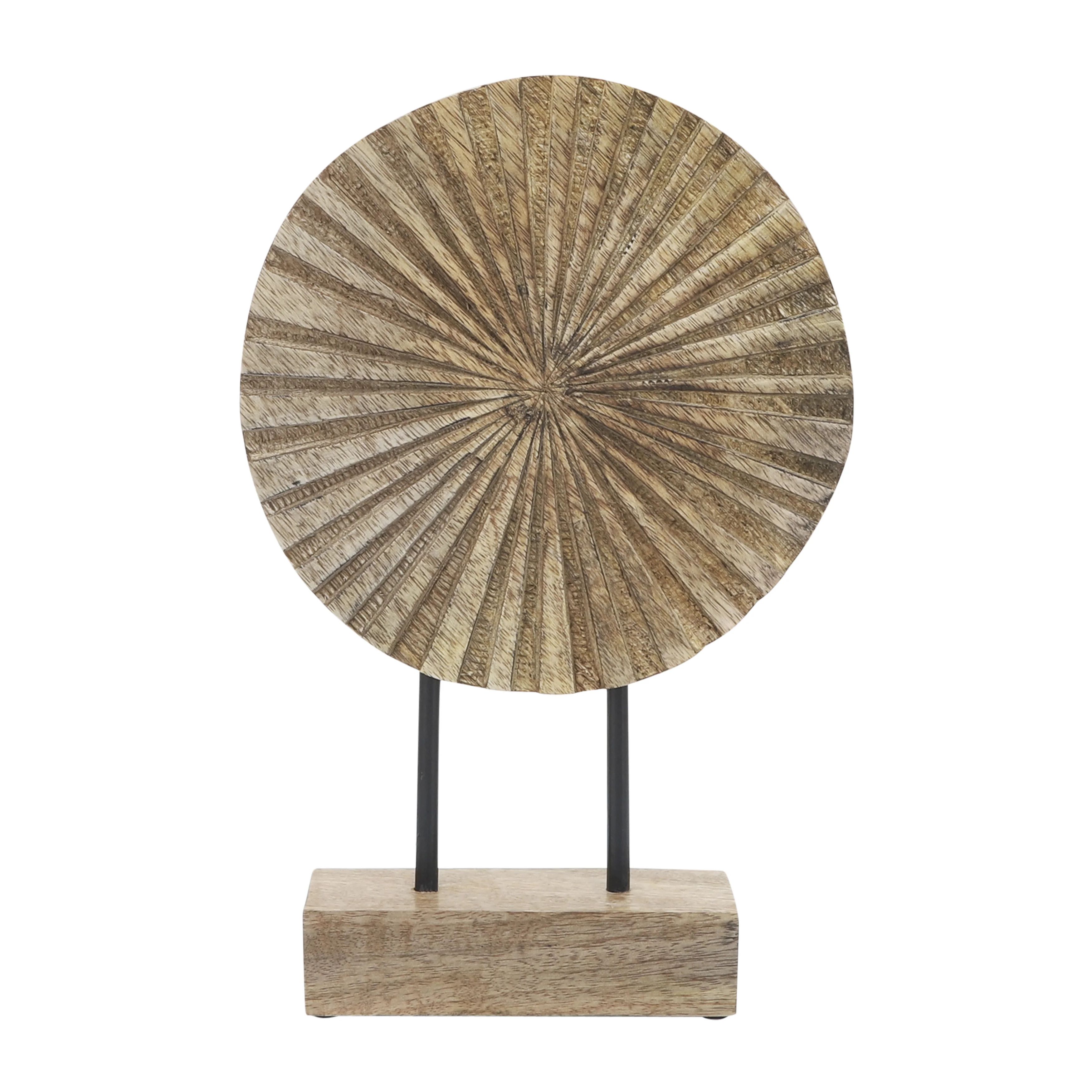 Greyleigh™ 12" Wood Pinwheel Decor  Contemporary Natural Brown Circular Wooden Sculpture on S... | Wayfair North America