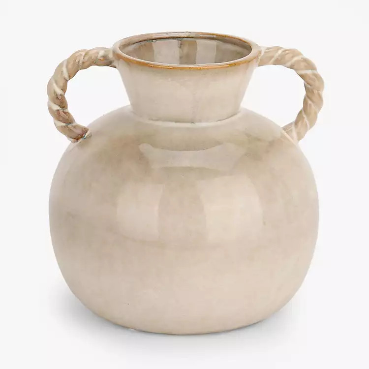 Ivory Glazed Ceramic Vase with Twist Handles | Kirklands Home | Kirklands