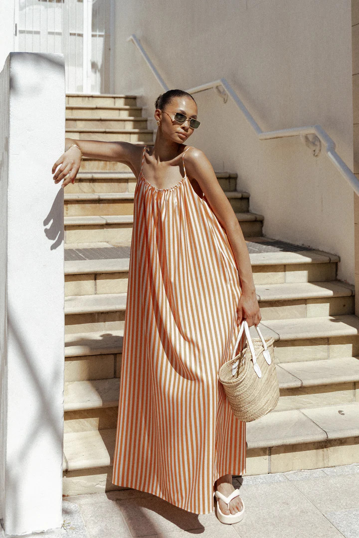 Lumina Maxi Dress - Orange Beige Stripe | Petal & Pup (US)