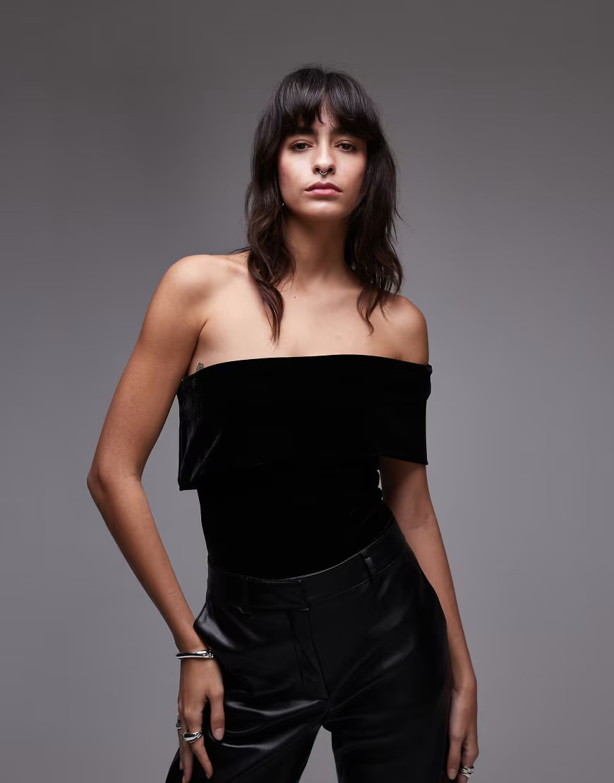 Mango velvet one shoulder bodysuit in black | ASOS (Global)