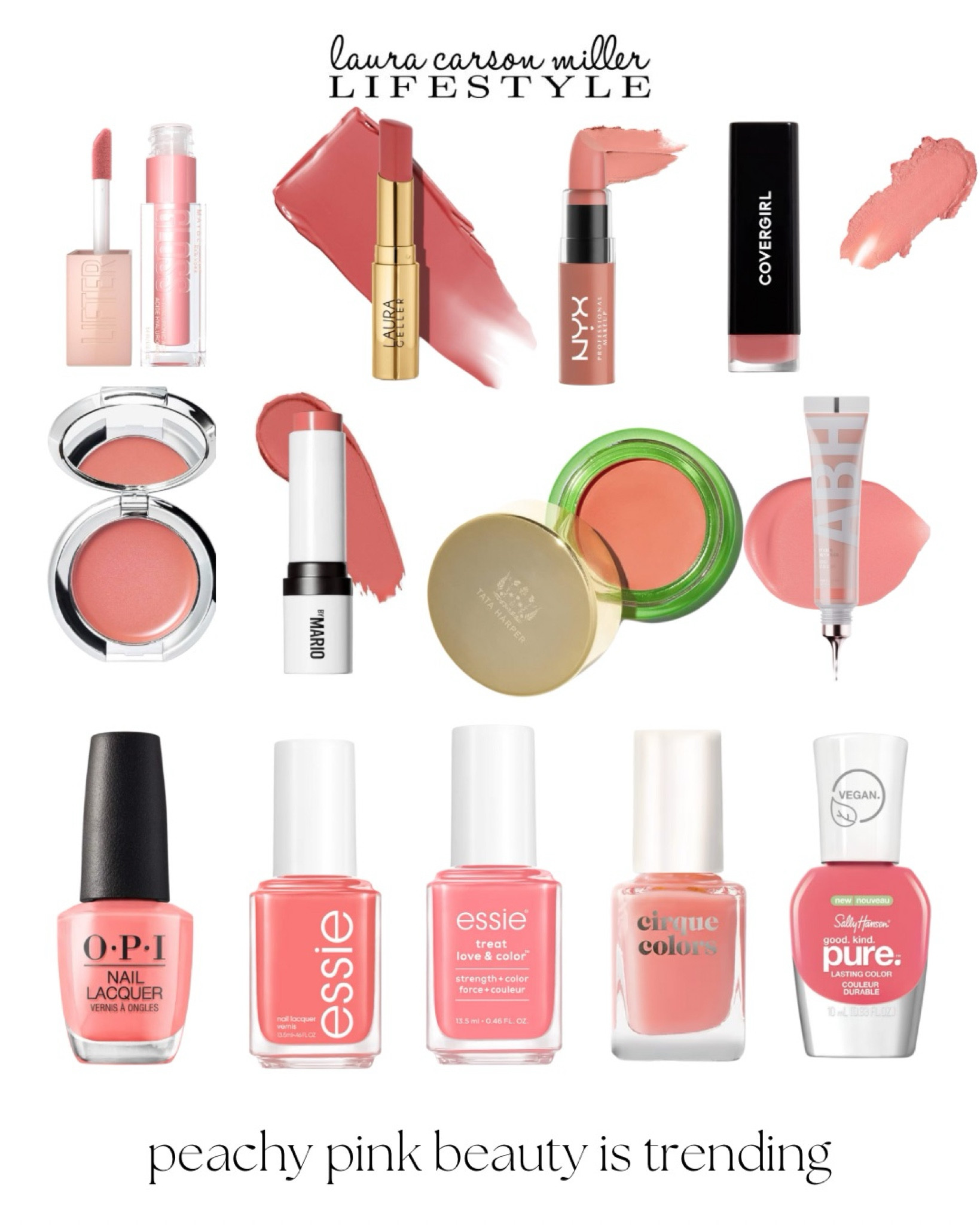 Peachy pink beauty is trending NOW! Makeup trends, nail polish trends, blush, lip gloss, lipstick, nail polish, peachy pink, Laura carson miller

#LTKStyleTip #LTKFindsUnder50 #LTKBeauty